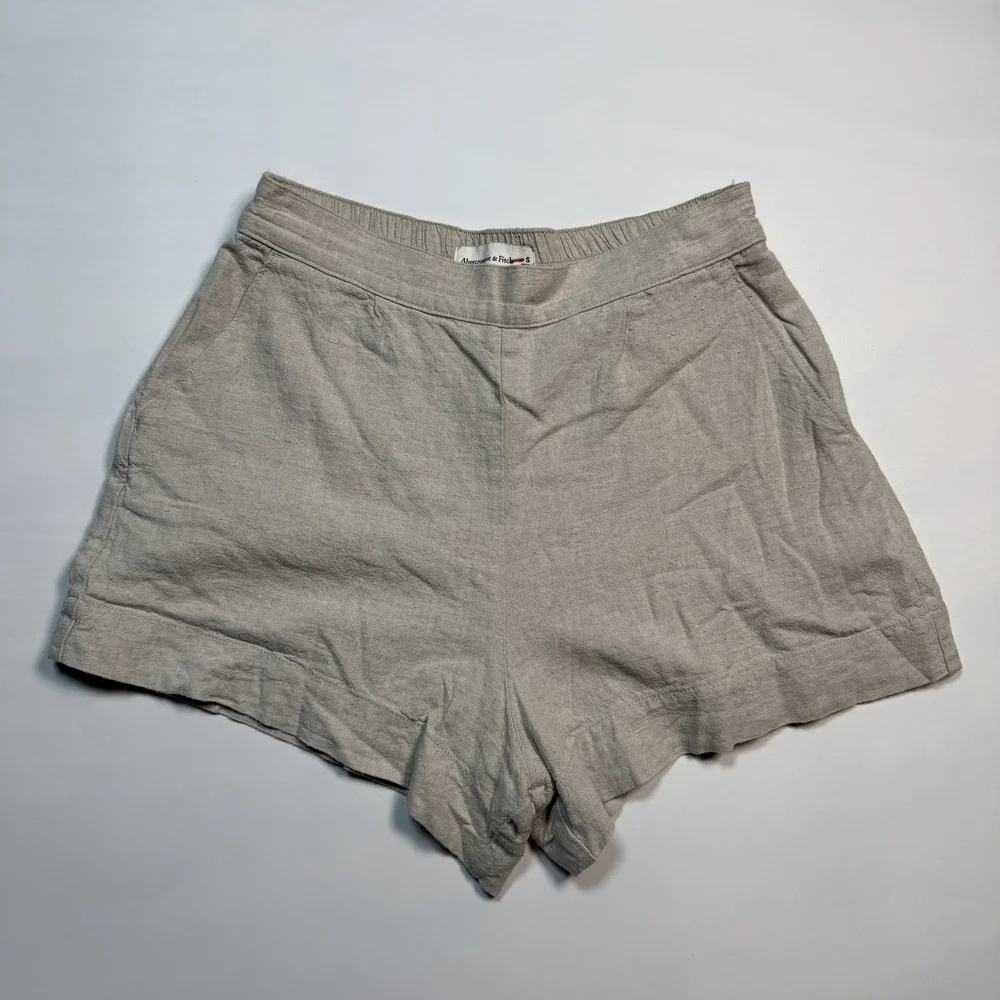 Abercrombie & Fitch Shorts Womens Small Beige Linen Blend Elastic Waist Chino